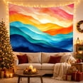 thumbnail image 3 of Flowing Sunset Bands Over Layered Waves, Calming Watercolor for Art Lovers, Color Gradient Decor, Housewarming Gift, Tapestry Wall Hanging for Bedroom and Studio, 3 of 7