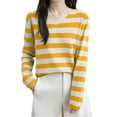 thumbnail image 4 of Lenpel Women's Sweaters Trendy V Neck Long Sleeve Color Block Striped Knitted Pullover Tops Lightweight Casual Sweaters(Yellow,X-Large), 4 of 4