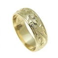 thumbnail image 2 of 14k yellow gold hand engraved Hawaiian plumeria scroll band ring smooth edge 8mm size 9, 2 of 4