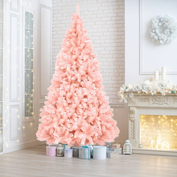 UBesGoo 6ft Pink Artificial Christmas Tree, Unlit Hinged Pine with 1000Tips & Metal Stand, Holiday Decor