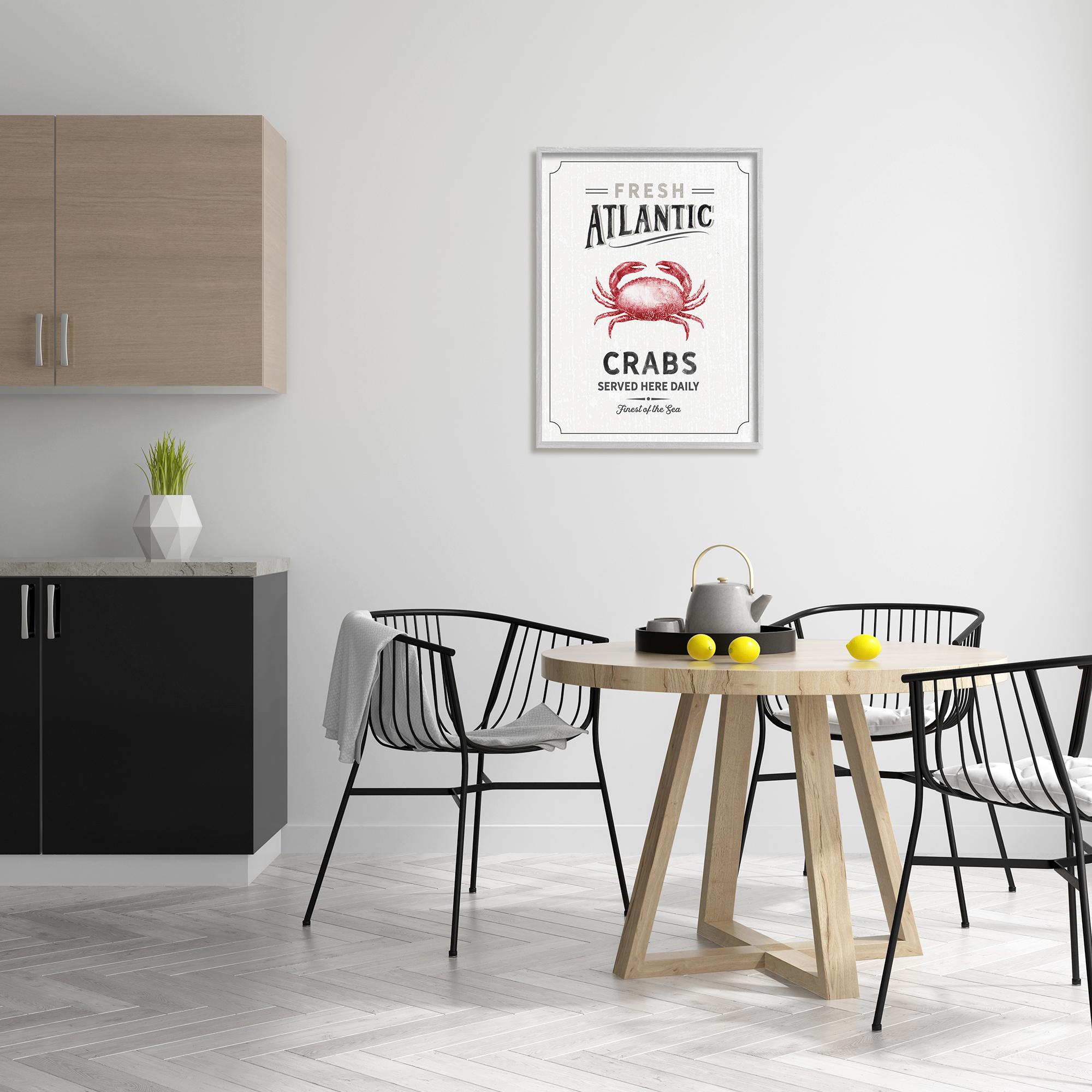 Stupell Industries Fresh Atlantic Crabs Vintage Nautical Food Advertisement Nature Painting Gray Framed Art Print Wall Art, 24 x 30