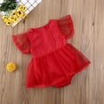 thumbnail image 5 of Baby Girls Red Tulle Romper, Fly Sleeve Solid Color O-Round Neck One Piece, Ruffle Lace Princess Bodysuit Dress Clothes, 5 of 5