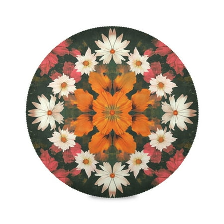 

WOBOGO Vintage Orange and White Flower Round Placemats Set of 6 Heat Resistant Washable Kitchen Table Decorations 15.4in