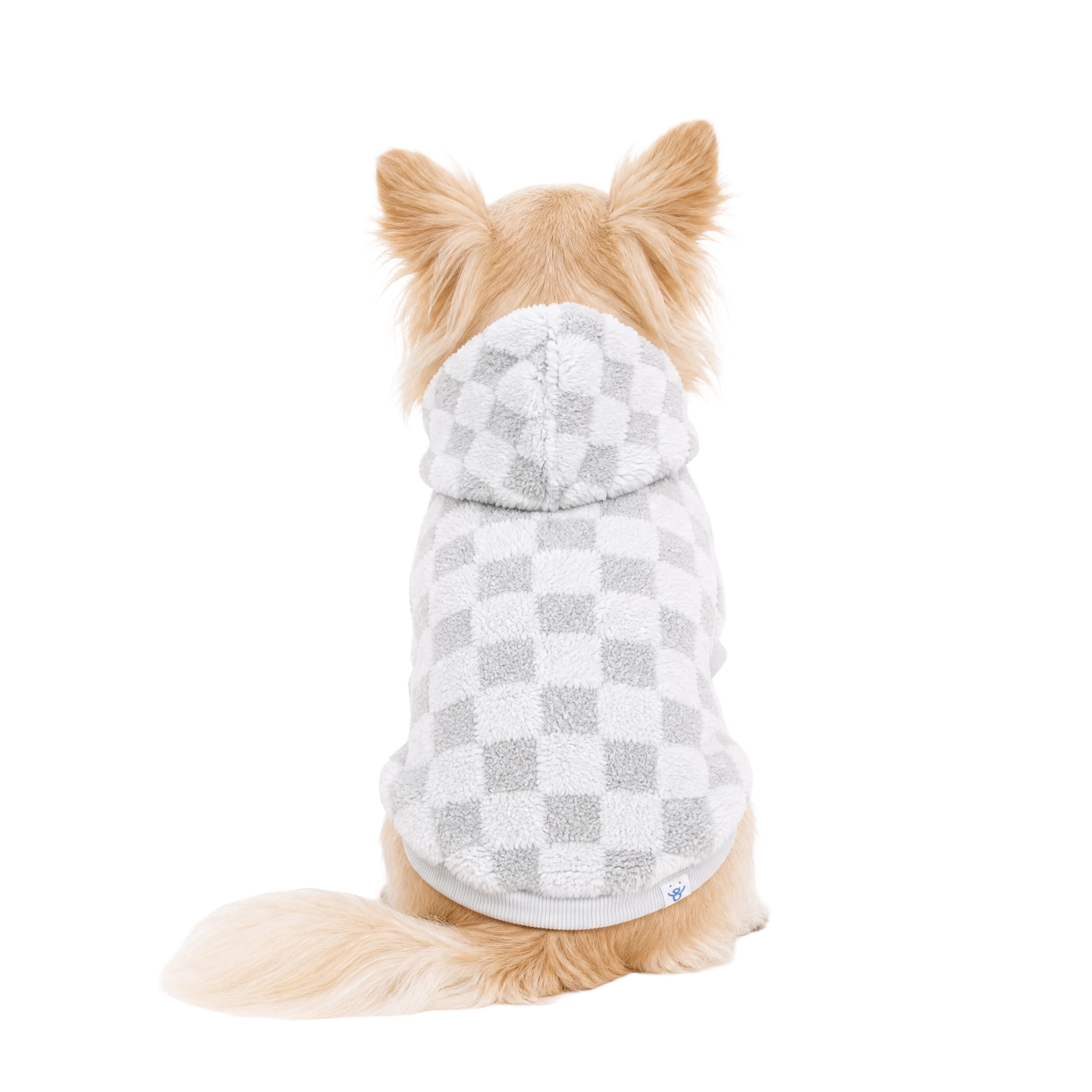 Oodles Checkerboard Fall Sherpa Dog Hoodie, Blue, XS