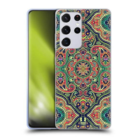 Head Case Designs Intricate Paisley Green Soft Gel Case Compatible with Samsung Galaxy S21 Ultra 5G