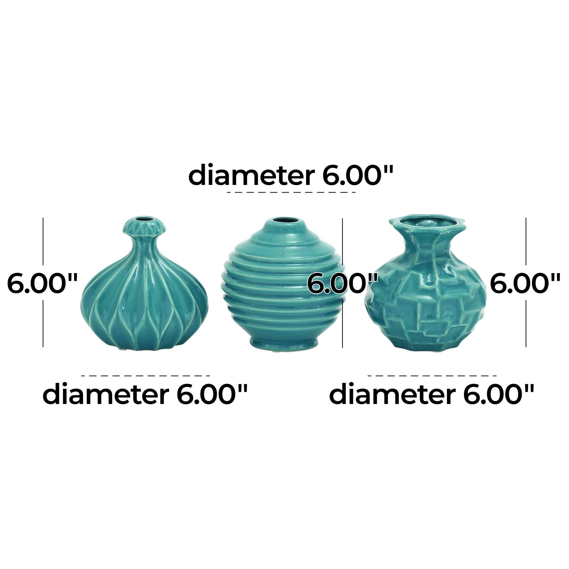 DecMode 6"W, 6"H Blue Ceramic Vase with Varying Patterns, Set of 3