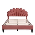 thumbnail image 4 of Tcbosik Queen Velvet Upholstered Platform Bed with Floral-Shaped Headboard, No Box Spring Needed, Contemporary Chic Design (Bean Paste Red), 4 of 8