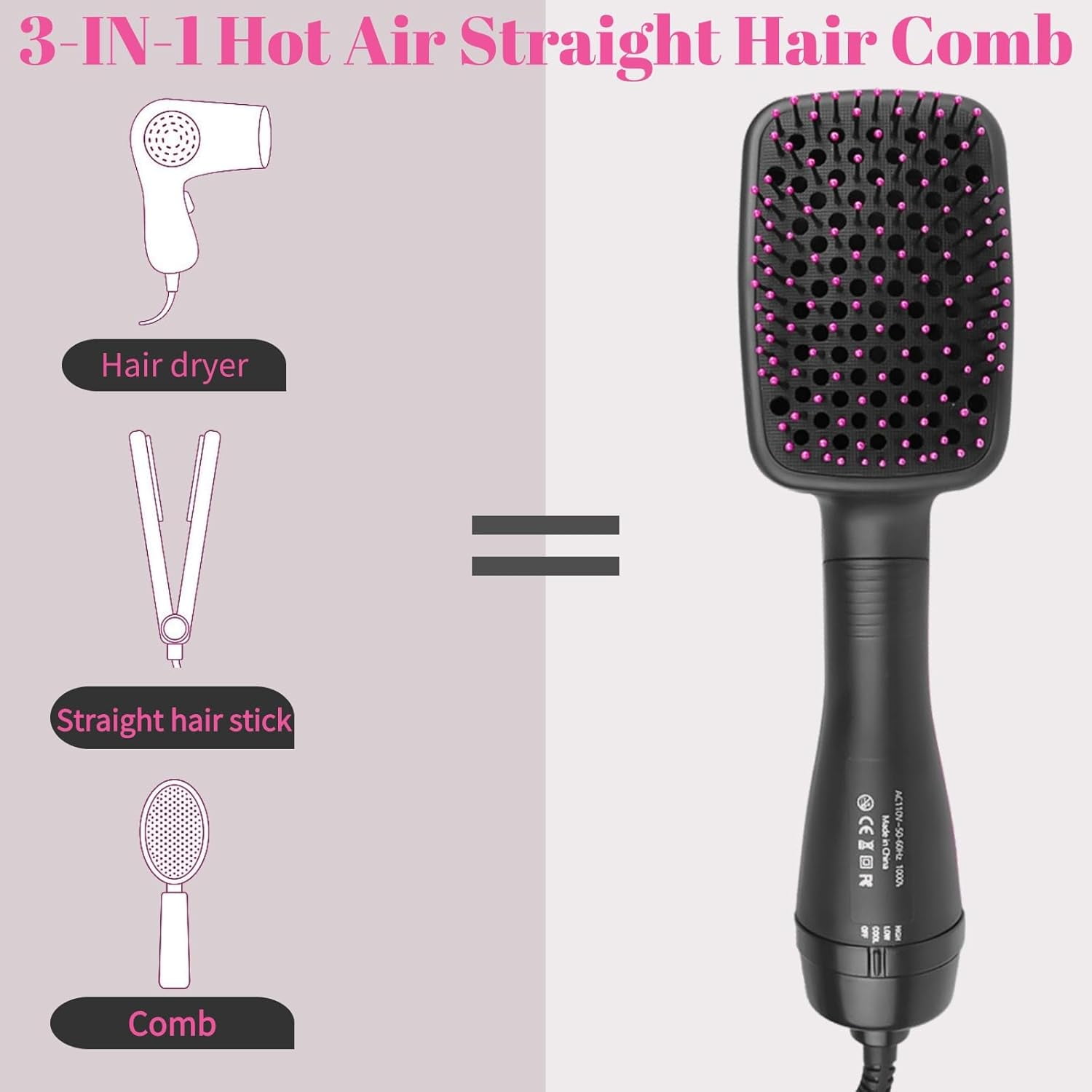 Jowenia One-Step Hair Dryer and Styler, 3 in 1 Negative Ion Blow Dryer Brush for Smooth, Frizz Free Results for All Hair TypeS