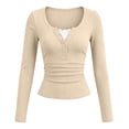 thumbnail image 2 of ClodeEU Women's Henley Long Sleeve Ribbed Fitted Top, Half Button V Neck Basic Casual Layering T Shirts ,Women's Plus L, 2 of 8