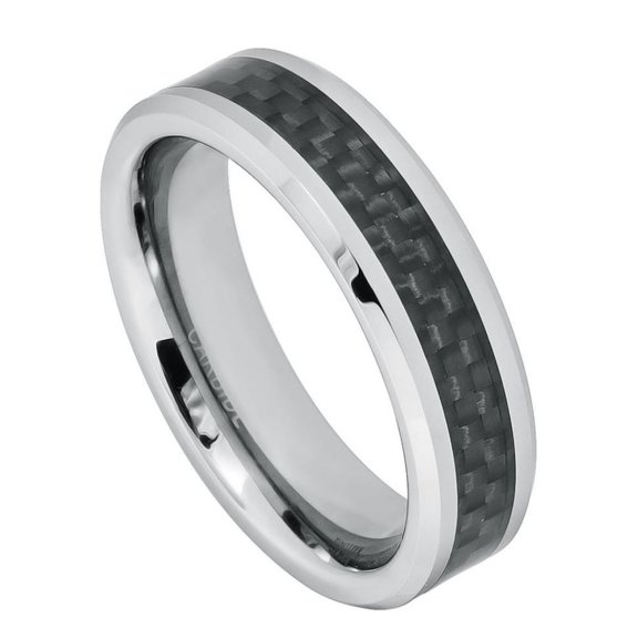 6mm Black Carbon Fiber Inlay Wedding Band Ring For Men Or Ladies