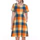 thumbnail image 1 of Disketp Warm Orange Plaid para Vestido de Manga Corta para Mujeres, Vestidos de Verano para Mujeres, Casual y Holgado para la Playa, 1 of 6