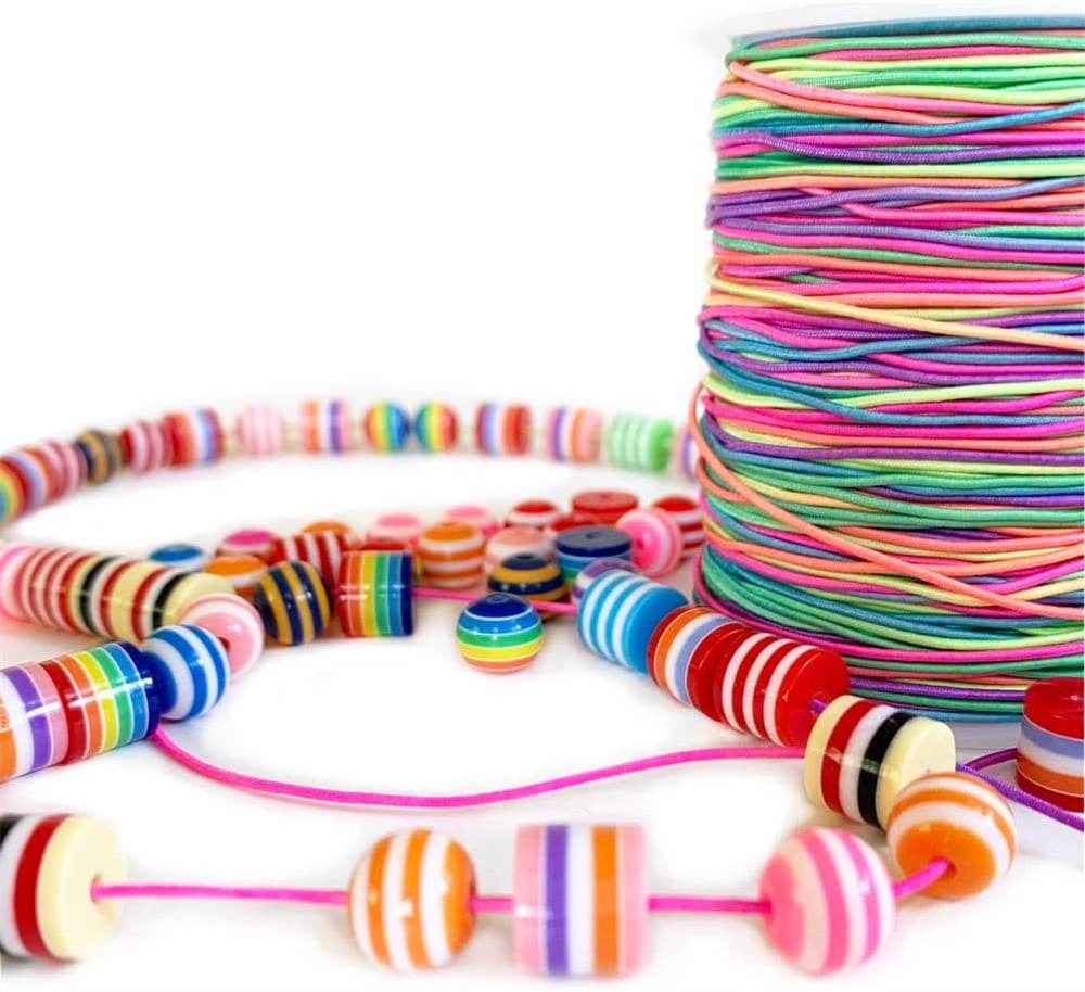 Dreamtop 1mm 100 Meters Rainbow Elastic String for Bracelet, Pony Bead  String Elastic Cord for Bracelets Rainbow Bead String for Jewelry Bracelet