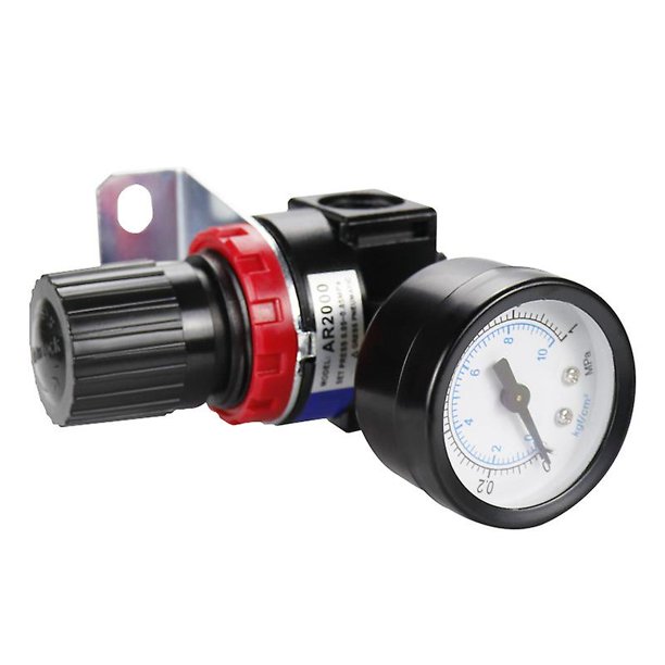 Válvula reguladora de alivio del manómetro del compresor de control de aire Ar2000 con manómetro, regulador de presión de aire industrial negro, Banban de una pieza LingWen 8390606952509