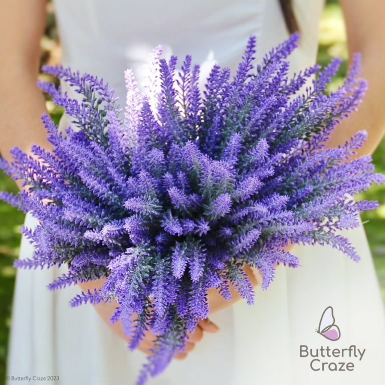 Butterfly Craze Artificial Lavender Flowers 4 Large Pieces to Make A Bountiful Flower Arrangement Nearly Natural Fake Plant to Brighten Up Your Home
