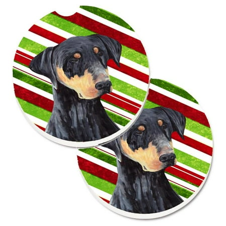 

Doberman Candy Cane Holiday Christmas Set of 2 Cup Holder Car Coaster