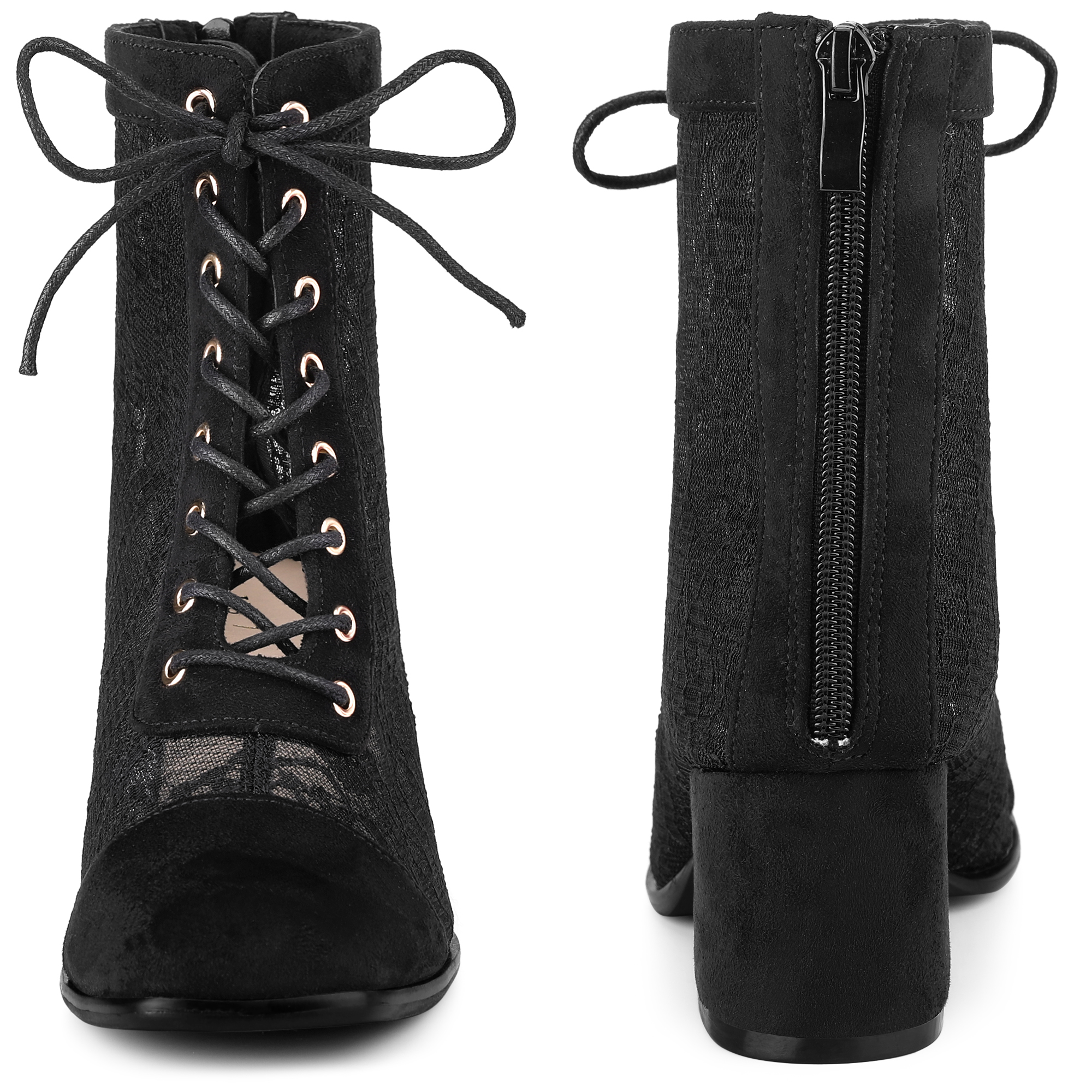 DARING DIVA Square Toe Flowers Lace Block Heels Ankle Boots Black 8