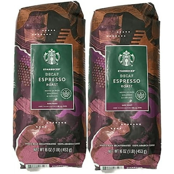 Starbucks Decaf Espresso Roast Whole Bean 2 - 1 LB Bags, Dark Roast