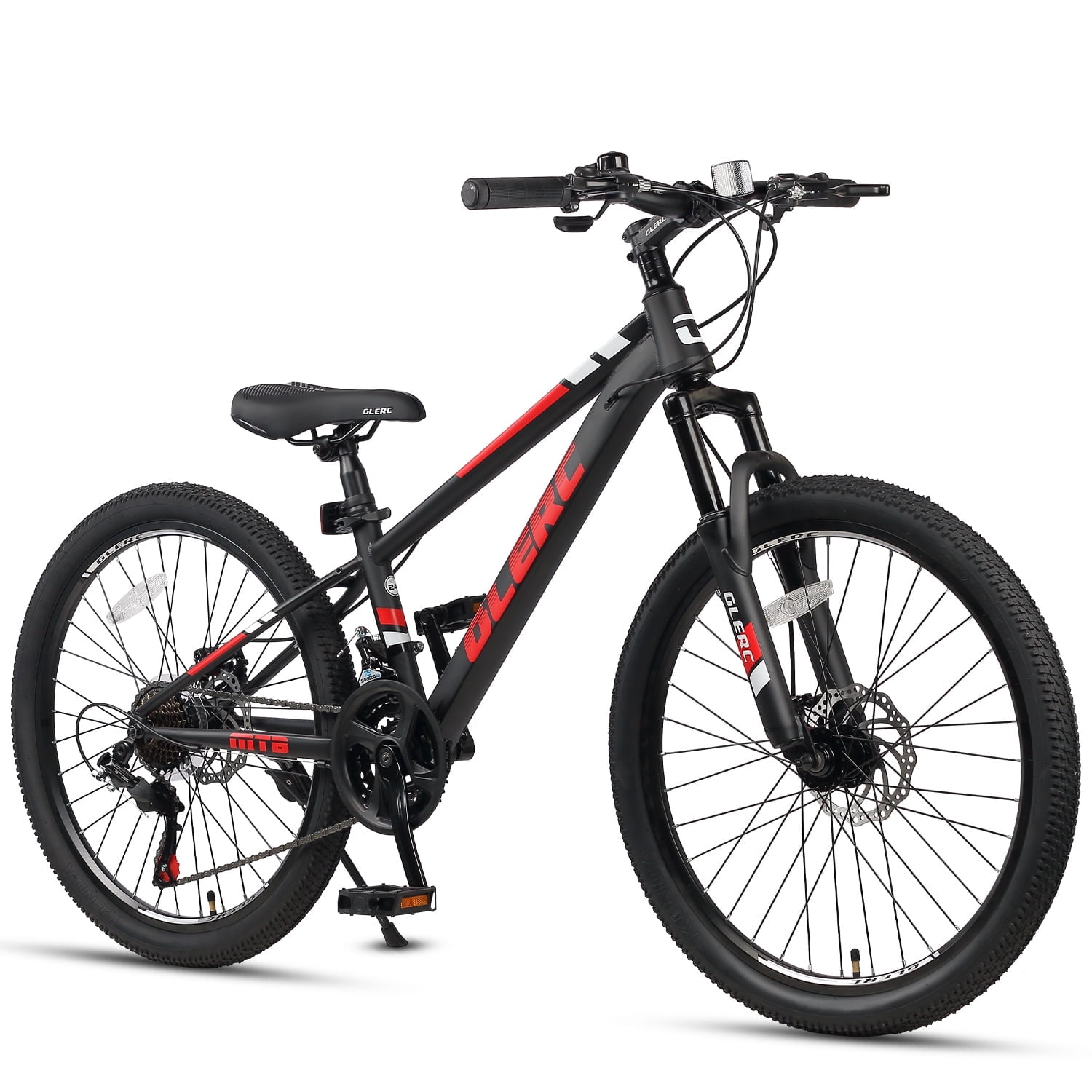 Glerc Skyline 24 Inch Kids Mountain Bike for Boys Girls 10 11 12 13 14 Years Old, 21-Speed Kid Bicycle with Front Suspension & Dual Disc Brakes & Rugged Frame, Black