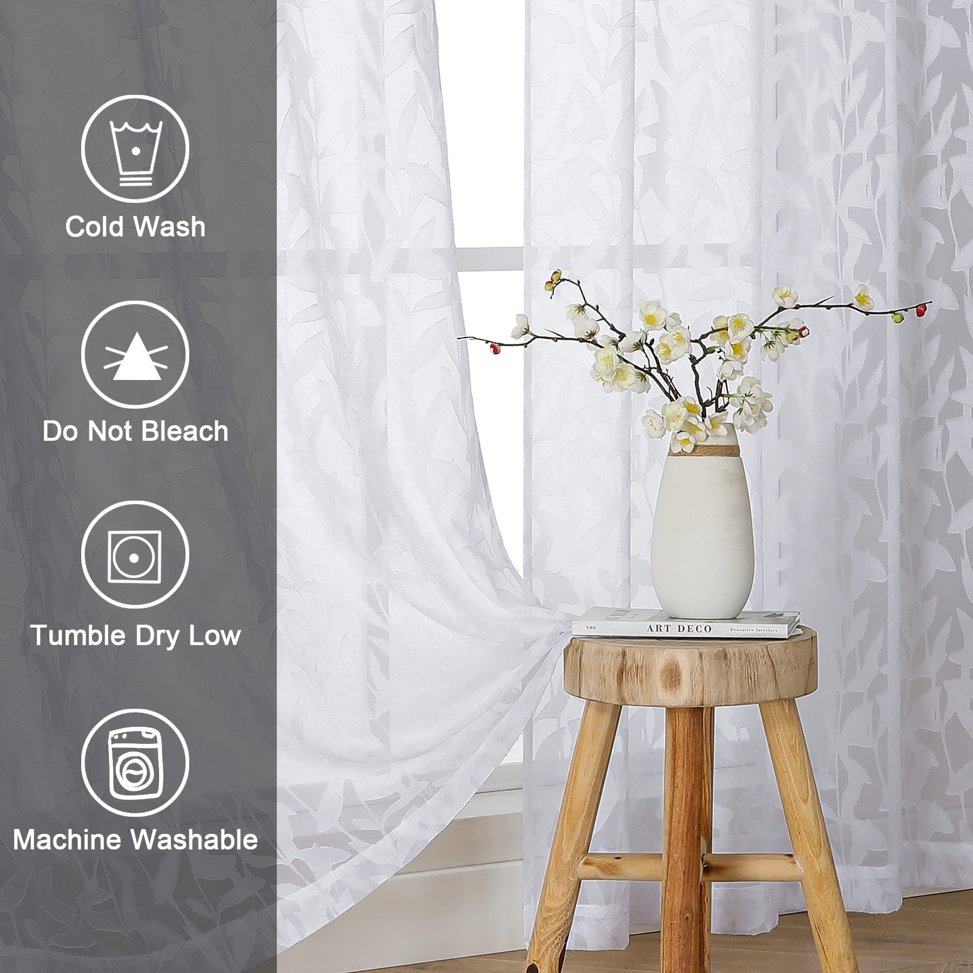 OVZME Leila White Sheer Kitchen Curtains 36 Inches Long 2 Panels Set, Light Filtering Jacquard Sheer Tiers Drapes,Soft Living Room Curtains for Small Windows with Dual Rod Pocket, 40W x 36L Inch