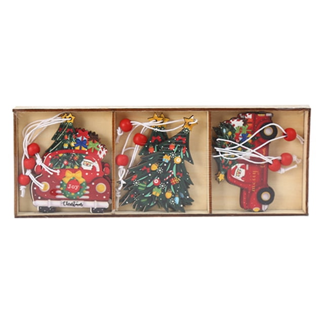 Bewildely Conjunto de decoraciones para árboles de Navidad Diseño de escena tradicional interesante Artesanía de Colgantes de Navidad Accesorios Kits de decoración para fiestas Coche Bewildely HA070061-02