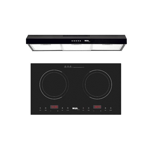 Combo DISA HOME Parrilla Inducción 2 Quemadores Negro Y Campana Extractora de Pared Negro Mate 80 cm Disa Home 40-11-0-015