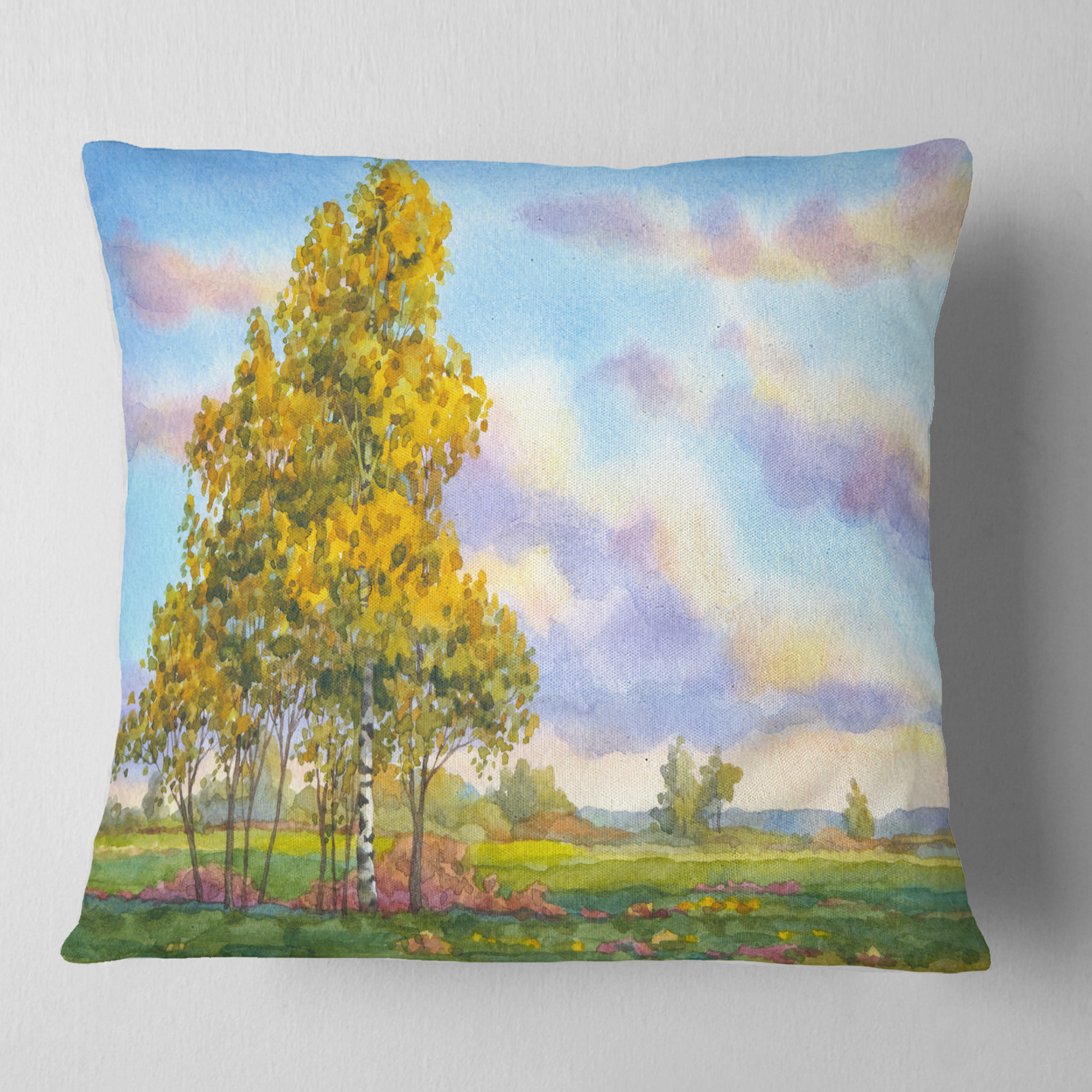 Designart Green Trees in Evening - Landscape Photography Throw Pillow - 18x18
