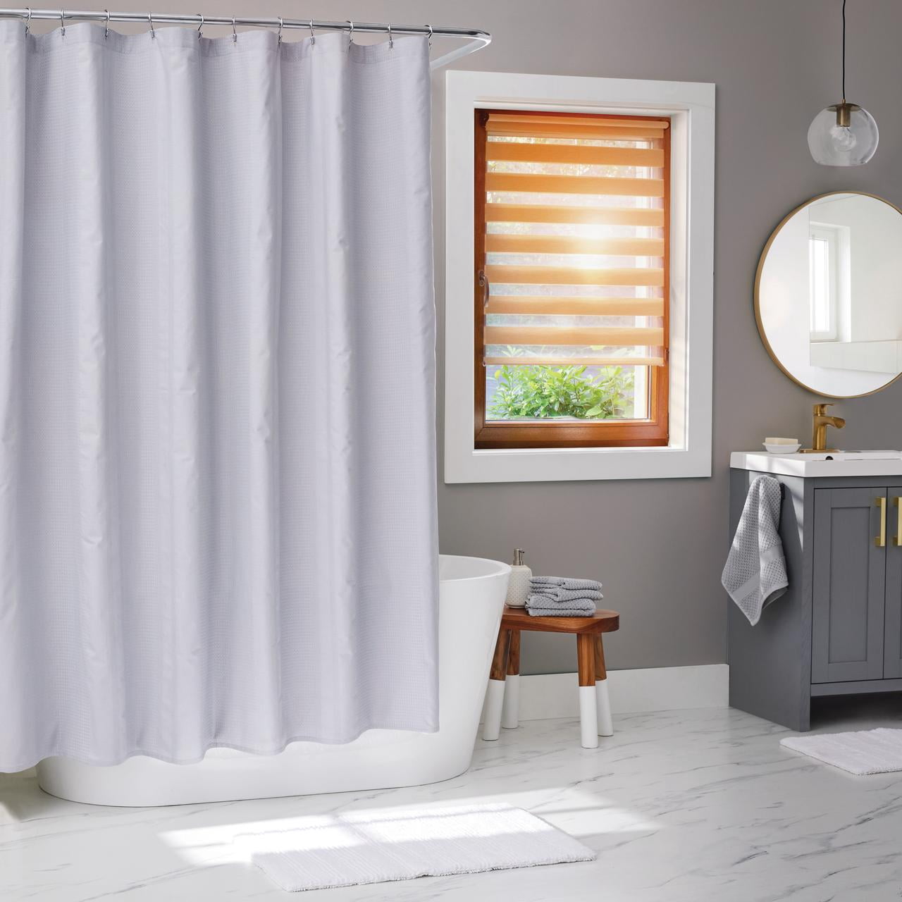 Better Homes & Gardens Waffle Stripe Shower Curtain – Soft Silver, 72" x 72" – Textured Fabric for Modern Bathroom Décor