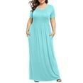 thumbnail image 2 of XFYSSS Plus Size Dresses for Women Round Neck Short Sleeve Maxi Dresses Casual Empire Waist Long Dress with Pockets XL-5XL, 2 of 7