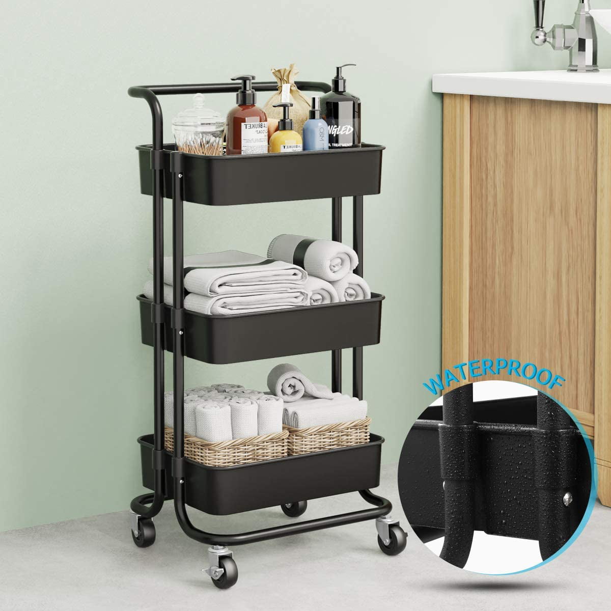 Utility Cart with Wheels, CRAFTFORCE 3-Tier Food Service Cart, Heavy Duty  528lbs Capacity Rolling Utility Cart with Lockable Wheels for Office,  Kitchen, Garage, Warehouse, 31.5 x 16.9 x 37.8, Black - Yahoo