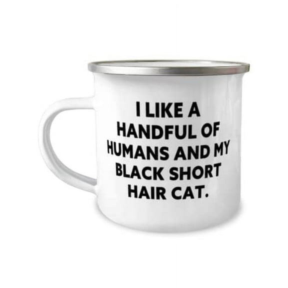 Funny Black Short Hair Cat Gifts, I Like a Handful of Humans and My Black Short Hair, Love Christmas 12oz Camper Mug Gifts For Cat Lovers