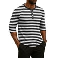 thumbnail image 4 of Fabrcox Men 3/4 Sleeve Shirt Striped Button Mens V Neck Shirts Summer Color Block Running Workout Mens Athletic Shirt Gray S, 4 of 7
