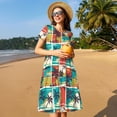 thumbnail image 4 of Picia Colorful Hawaii Palms Pattern Women's Short Sleeve Summer Dress Pleated Loose Swing Knee Length Short Sleeve Swing Dresses, 4 of 6