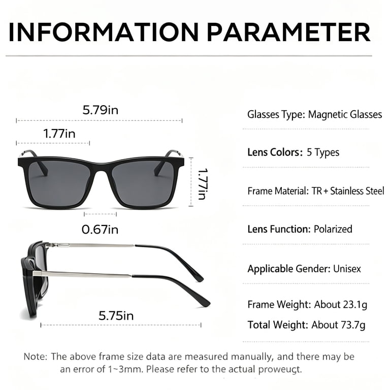 Magnetic Clip-On Sunglasses Polarized UV Protection Retro Square Fit Over Night Whiteleopard Magnetic Clip on Sunglasses for Men & Women  main image 2