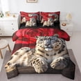 thumbnail image 1 of Snow Leopard Queen Comforter Set - 7 Pieces Reversible Comforters Queen Size Bed Set Bed in a Bag with Comforter,Red Rose Flower Sheets,Pillowcases & Shams,Wild Animal Cheetah Bedding Sets, 1 of 5