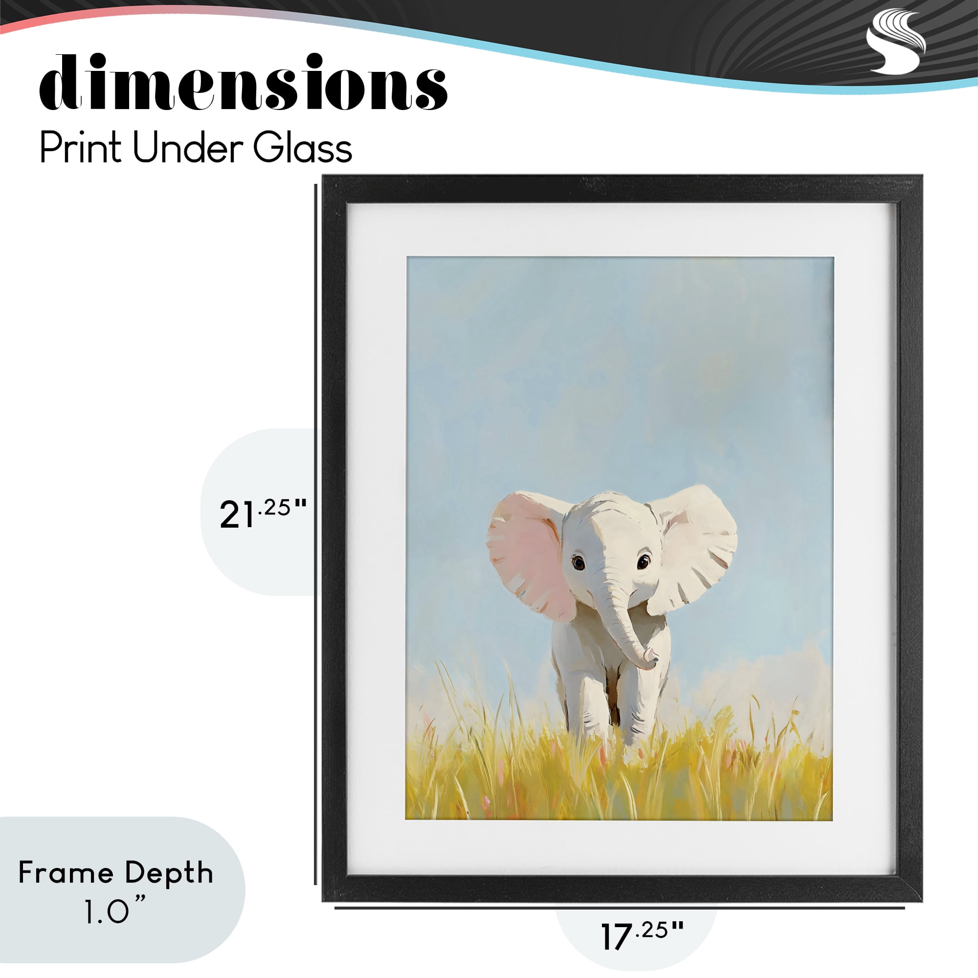 Stupell Industries White Baby Elephant in Grass Black Framed Print Under Glass, design by The Prints Vibe