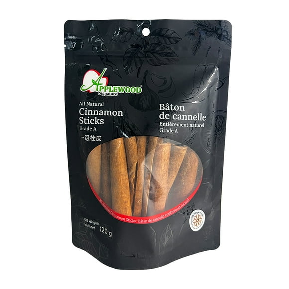 APPLEWOOD SIGNATURE BATONS DE CANNELLE (QUALITÉ A) Ingrédient de base dans la production de braises, de marmites, de ragoûts et de recettes de sautés, les batons de cannelle chinois sont récoltés à partir d'écorce plus mature et sont incontestablement épais. Ces merveilleux bâtonnets promettent une saveur plus subtle, mais satisfaisante.
