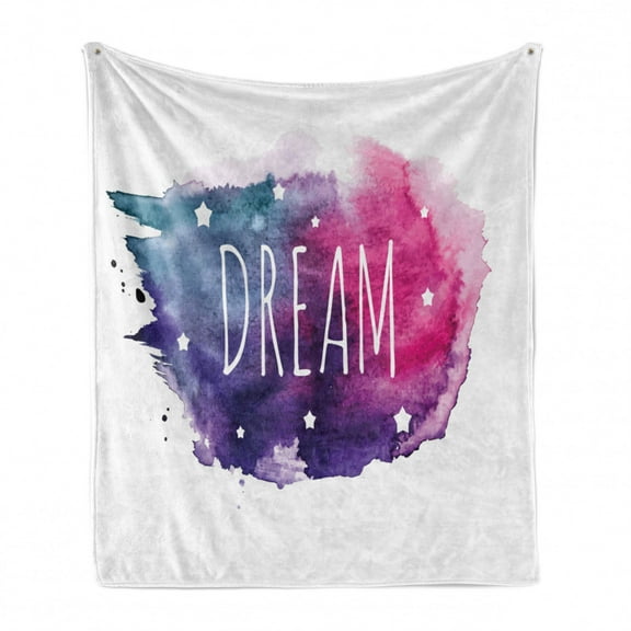 Dream Soft Flannel Fleece Throw Blanket, Word Stars on Hand Drawn Watercolor Style Brush Paint Background, Cozy Plush for Indoor and Outdoor Use, 60" x 80", Purple Pink, by Ambesonne