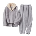 thumbnail image 4 of de franela gruesa de 2 piezas, ropa de para mujer, Top holgado con cintura elástica para el hogar Gris XL Yuyangstore Pijamas de invierno para mujer, 4 of 7