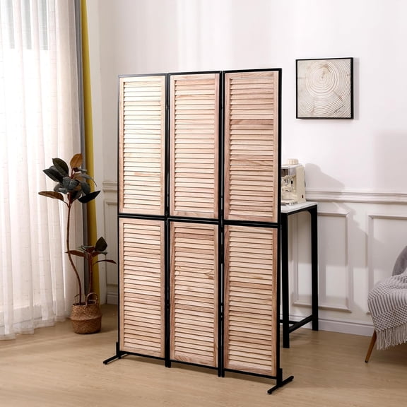 Rugerasy 6 Ft 3 Panel Room Divider,Wood Folding Privacy Screen Room Divider,Privacy Wall Indoor for Restaurant,Wood color
