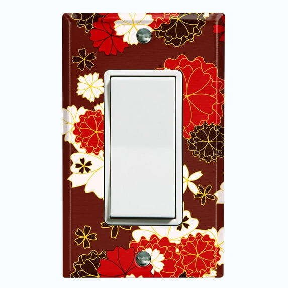 Metal Light Switch Plate Cover Japanese Sakura Flower Pattern Maroon Wallpaper FLW046