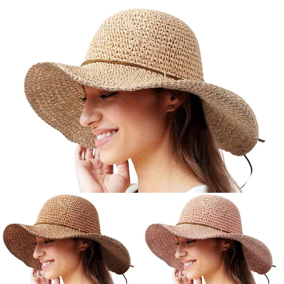 Lispipm Women Straw Hat Wide Brim Beach Sun Cap Foldable Casual Large Floppy Hats for Ladies Travel Summer Vacation Beige