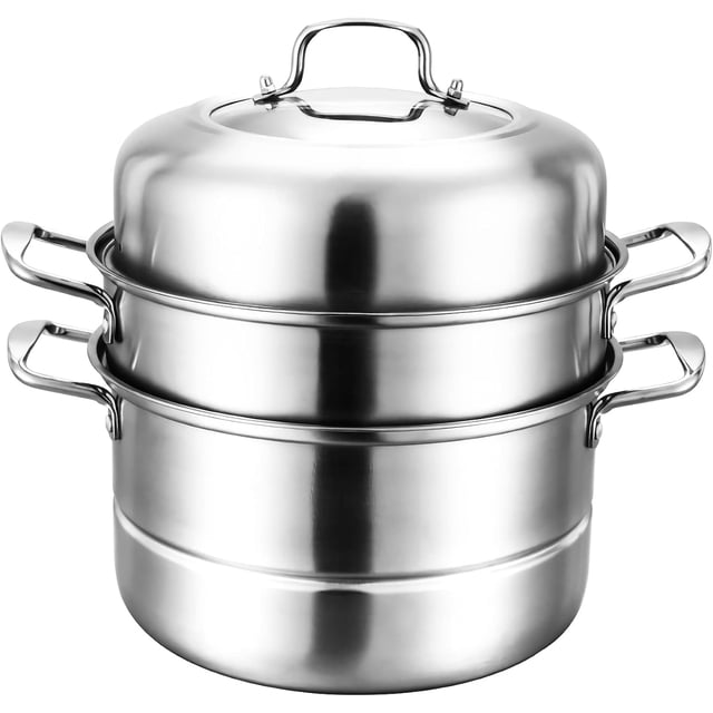 11" Steamer Pot, 3 Tier Stainless Steel Steaming Pot Dim Sum Cookware, Food Vegetable Cooking Pan With Stackable Pan Insert/Lid for Vegetable, Dumpling, Stock, Sauce, Food