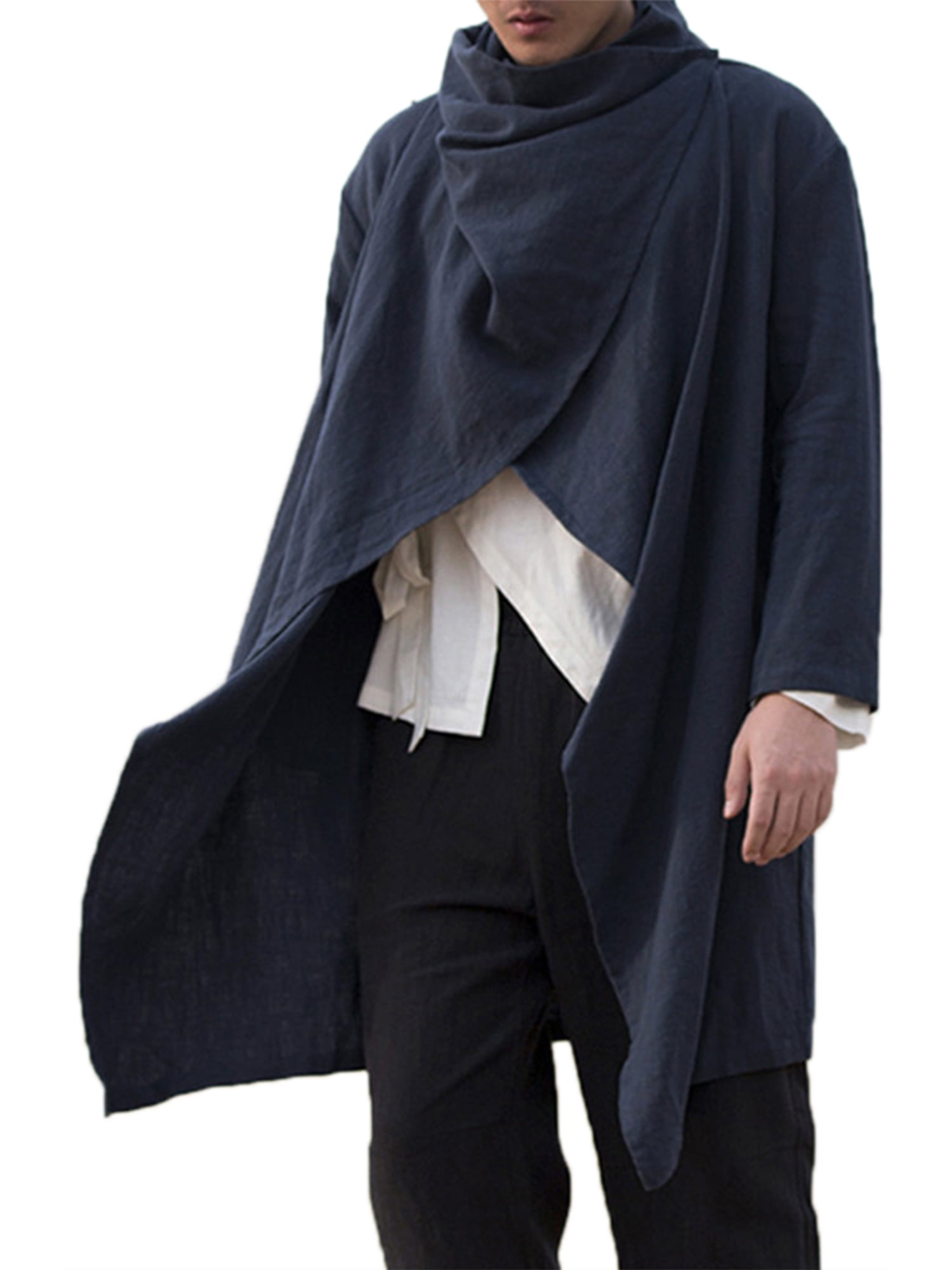 Men's Hooded Jacket Trench Coat Cardigan Hoodies Cloak Punk Long Outwear Casual 