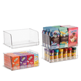 thumbnail image 1 of Set of 4 Clear Pantry Organizer Bins Stackable Household Plastic Food Storage Basket with Wide Open Front for Kitchen, Countertops, Cabinets, Refrigerator, Freezer, Bedrooms, Bathrooms - 12" Wide, 1 of 10