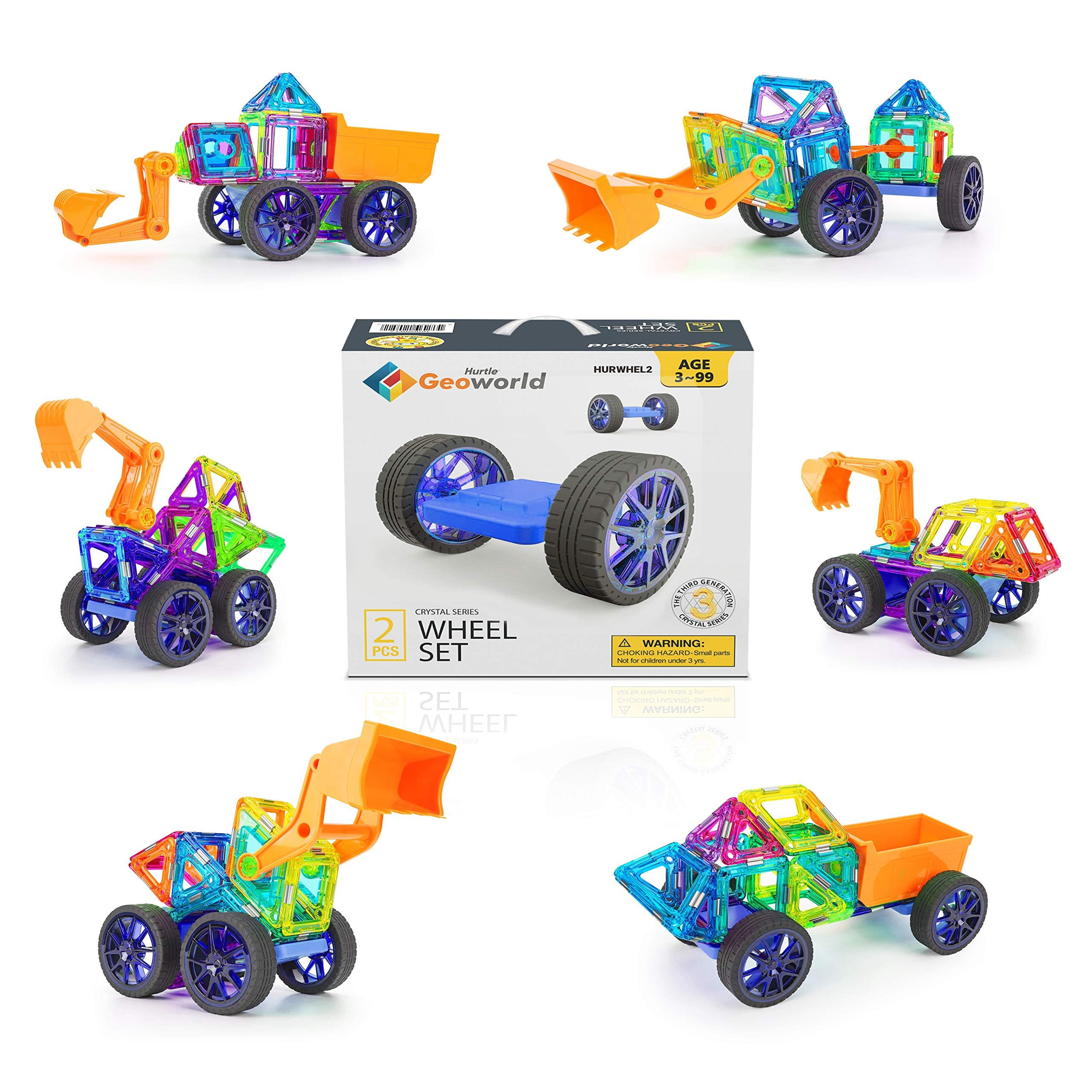 Hurtle HURWHEL2 - Magnetic Blocks Wheels Set - Compatible with Other Brands of Standard Size Magnetic Tiles, Magnetic Toys Wheels Bases for Kids/Toddlers (2 pcs.)