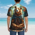 thumbnail image 4 of Logiee Maple Meditating Bear Print Mens Hawaiian Shirts,Loose-Fit Short Sleeve Button Down Tropical Aloha Beach Shirt,Summer Vacation Wedding Tops,, 4 of 7