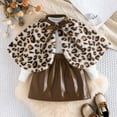 thumbnail image 2 of Ulitacool Outfits For Girl Leopard Print Flannel Cape Jacket Long Sleeve Top And Faux Pleated Skirt Three Piece Outfit For Toddlers And Kids Comfy Clothes Brown 4-5 Years, 2 of 4