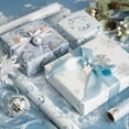thumbnail image 5 of BAN Blue Christmas Wrapping Paper Mini Roll, Silver Blue Winter Ornaments, Floral Wreath, Snowflake Holiday Gift Wrap, Arts Craft, for Xmas Winter Party Men Women, 17 x 120 inches, 3 Rolls, 5 of 14