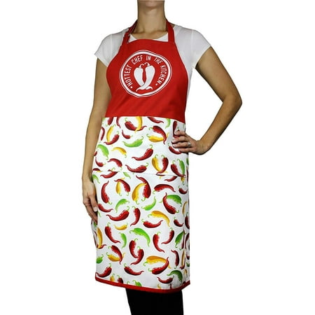100% Cotton Adjustable Designer Print Apron, Chili Pepper - 35 inches, MUkitchen's Designer Print Chef Aprons are for the hip, the hot and the.., By