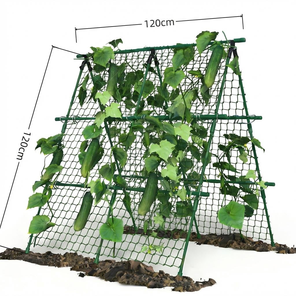 4x4ft A-Frame Trellis with Netting, Metal Climbing Plant Support for Cucumber Tomato Grape & Vegetable Vines, Fits Raised Beds, Green